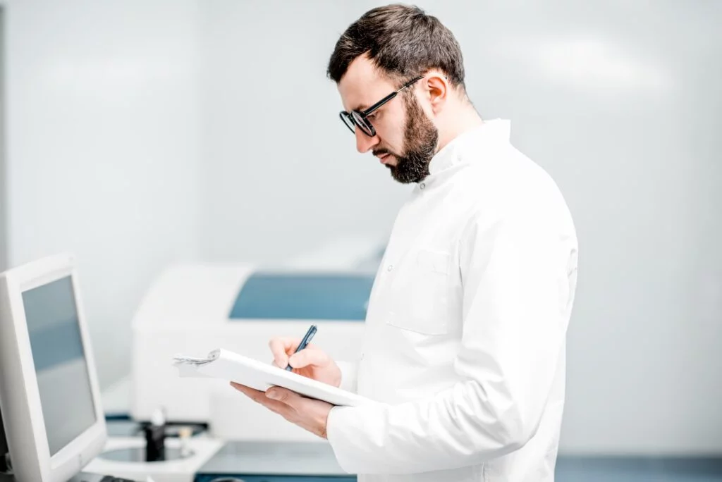 Healthcare professional evaluating feet